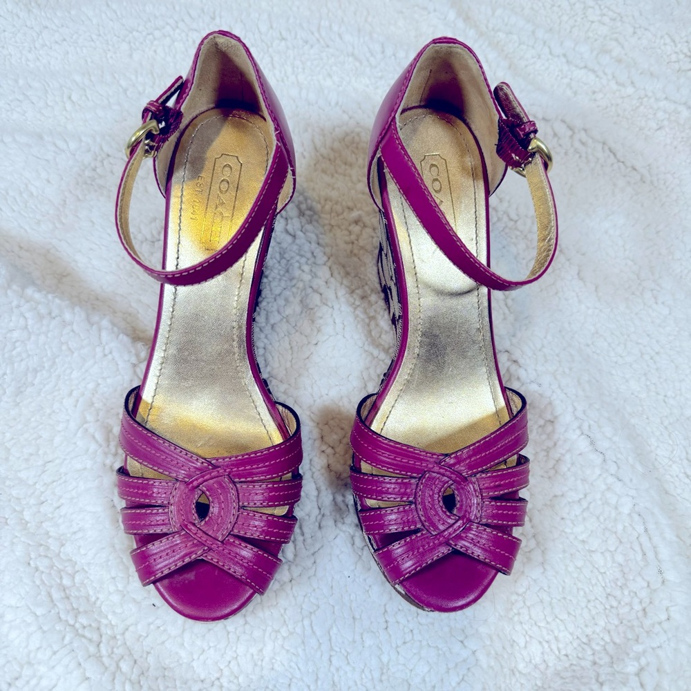 Coach fuchsia is wedge sandals size 7.5